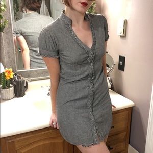 Vintage Feel Button Down Ruffled Shirt Dress